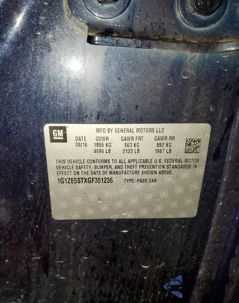 2016 Chevrolet Malibu Lt from USA, damaged, VIN 1G1ZE5STXGF351236